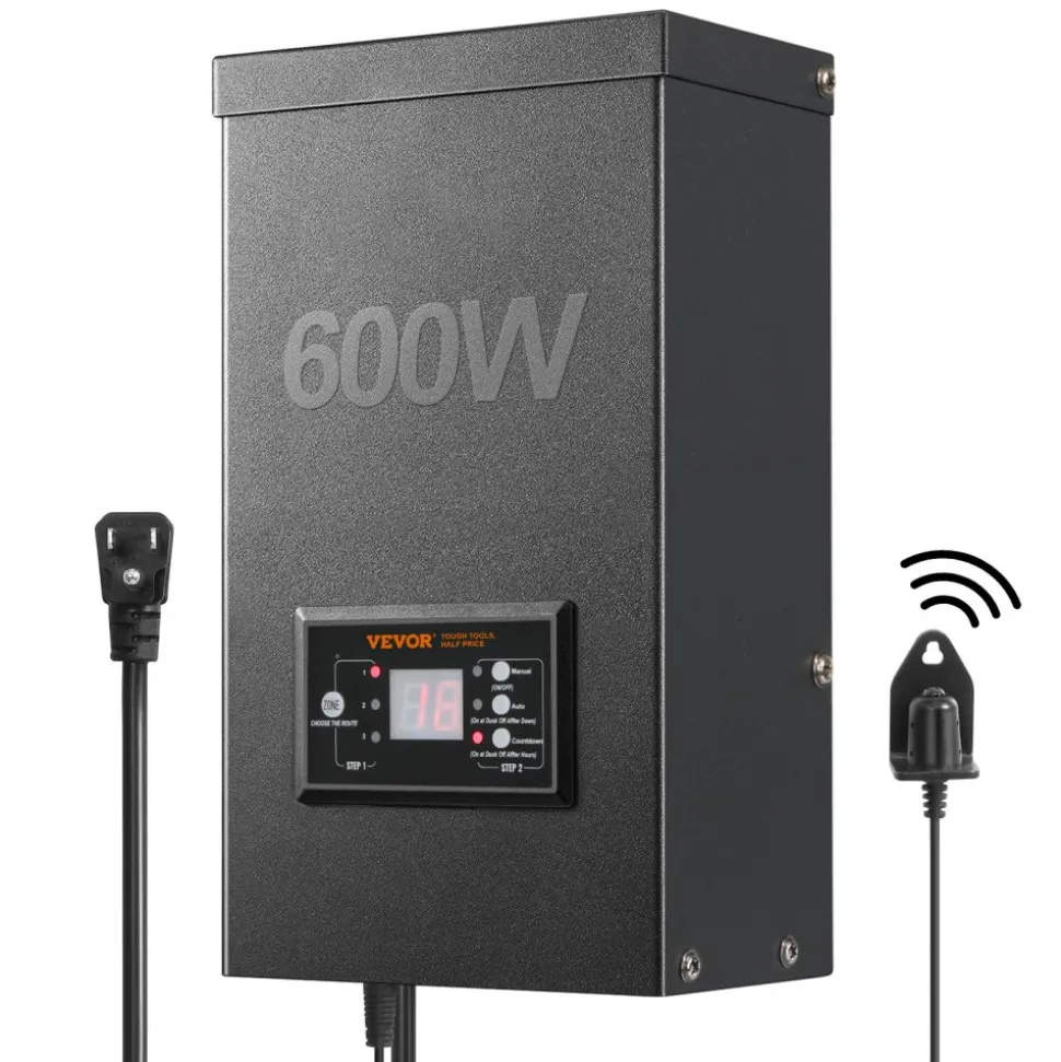VEVOR 600W Landscape Transformer, Timer & Photocell Sensor Equipped, Weatherproof Outdoor Lighting Converter, 120V AC to 12V/14V AC, Ideal for Exterior, Spotlight, Pathway, Pool Lighting, ETL Certi