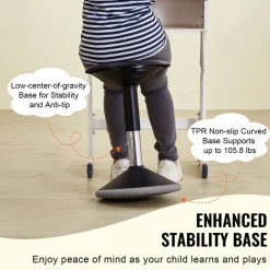 VEVOR Wobble Chair, Height-Adjustable (15.7-21.7") Active Chair, Flexible Seating Wobble Stool Made of PVC+ABS Improves Focus & Posture, Ideal for Schools, Office and Home, Age 12-18, Black