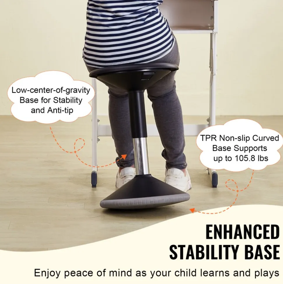 VEVOR Wobble Chair, Height-Adjustable (15.7-21.7") Active Chair, Flexible Seating Wobble Stool Made of PVC+ABS Improves Focus & Posture, Ideal for Schools, Office and Home, Age 12-18, Black
