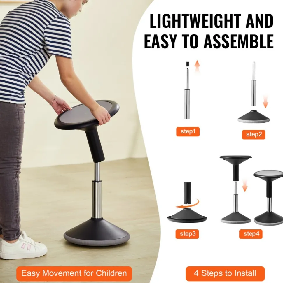 VEVOR Wobble Chair, Height-Adjustable (15.7-21.7") Active Chair, Flexible Seating Wobble Stool Made of PVC+ABS Improves Focus & Posture, Ideal for Schools, Office and Home, Age 12-18, Black