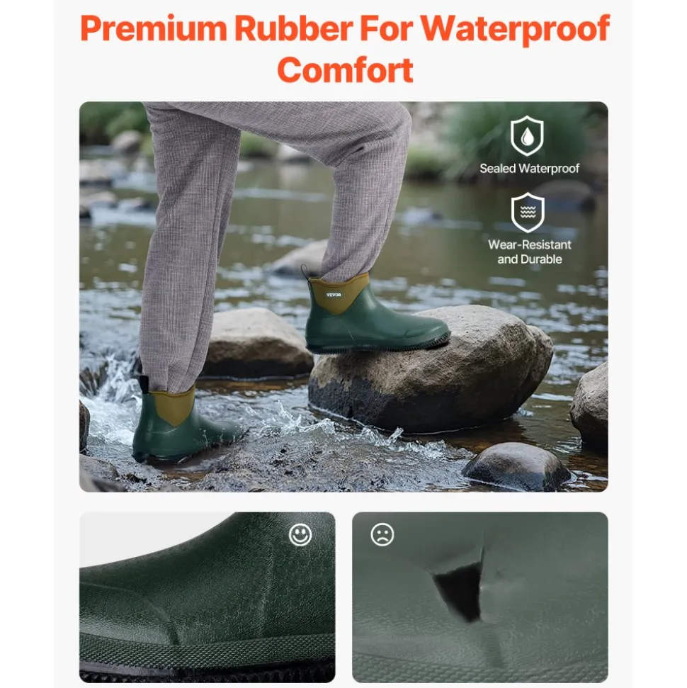 VEVOR Women's Deck Boots, Waterproof Fishing Rain Boots, Anti-Slip Ankle Rubber Boots, Gardening Insulated Mud Boots, Neoprene Rubber, Lightweight & Durable, for Manufacturing, Farming, Size 9 US