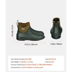 VEVOR Women's Deck Boots, Waterproof Fishing Rain Boots, Anti-Slip Ankle Rubber Boots, Gardening Insulated Mud Boots, Neoprene Rubber, Lightweight & Durable, for Manufacturing, Farming, Size 8 US
