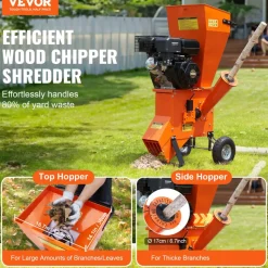 VEVOR Wood Chipper Shredder Mulcher, 12 HP Heavy Duty Gas Powered, 2” Max Diameter 420cc 8.6 kW Engine Woodchipper, Fast Wood Chipping Chopping for Forestry, Gardens, Landscaping, CE/EMC/EPA Listed