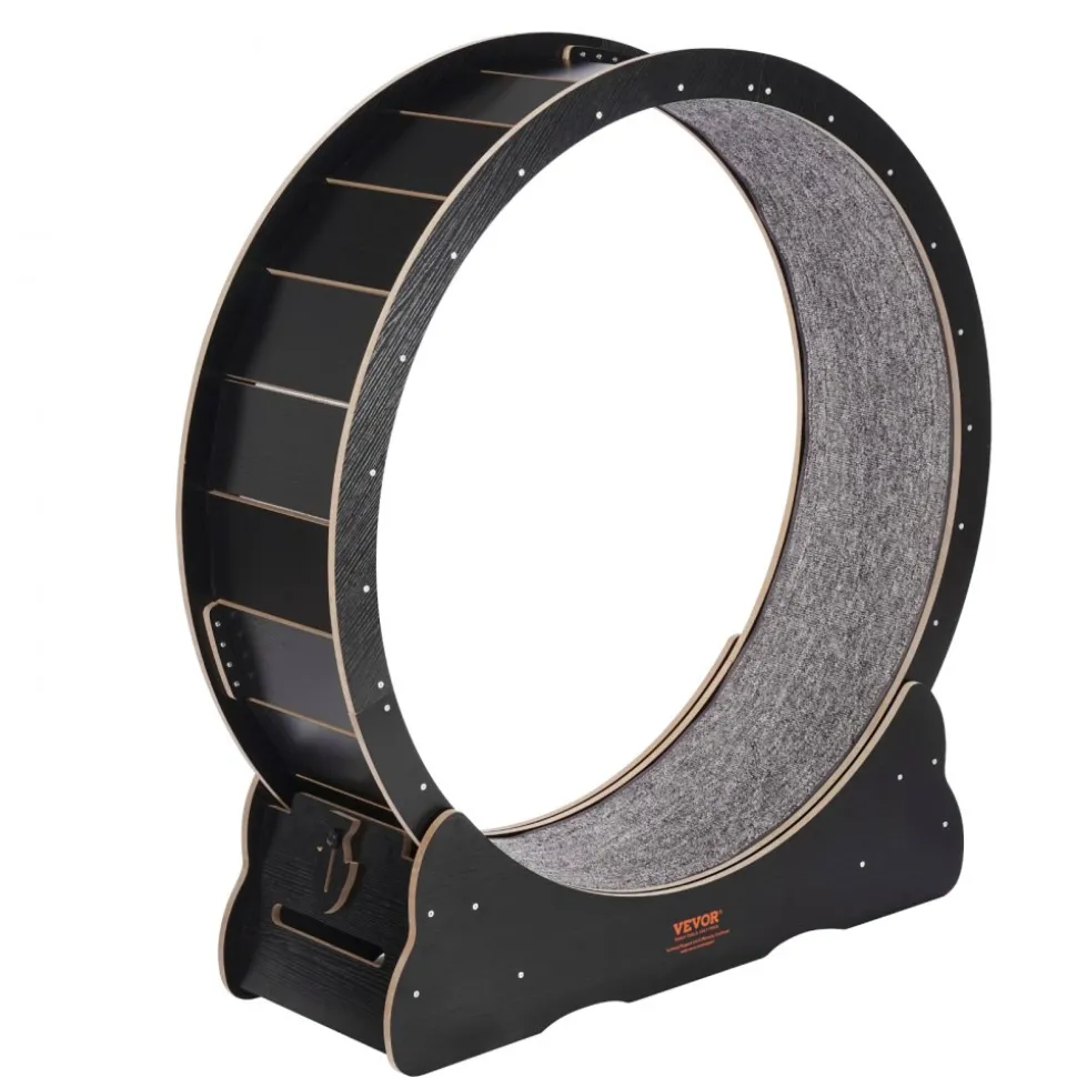VEVOR Wooden Cat Exercise Wheel, 43.3" Large Cat Treadmill Wheel for Indoor Cats, Cat Running Wheel with Detachable Carpet & Cat Teaser for Running/Walking/Training, Suitable for Most Cats Black