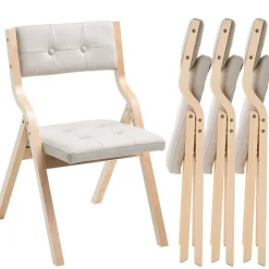 VEVOR Wooden Folding Chairs with Cushion, Set of 4, Portable Foldable Cushion Chair with Wooden Frame, Modern Padded Dining Chair for Kitchen, Office, Wedding, Party, Dining Room, Easy Assembly, Beige