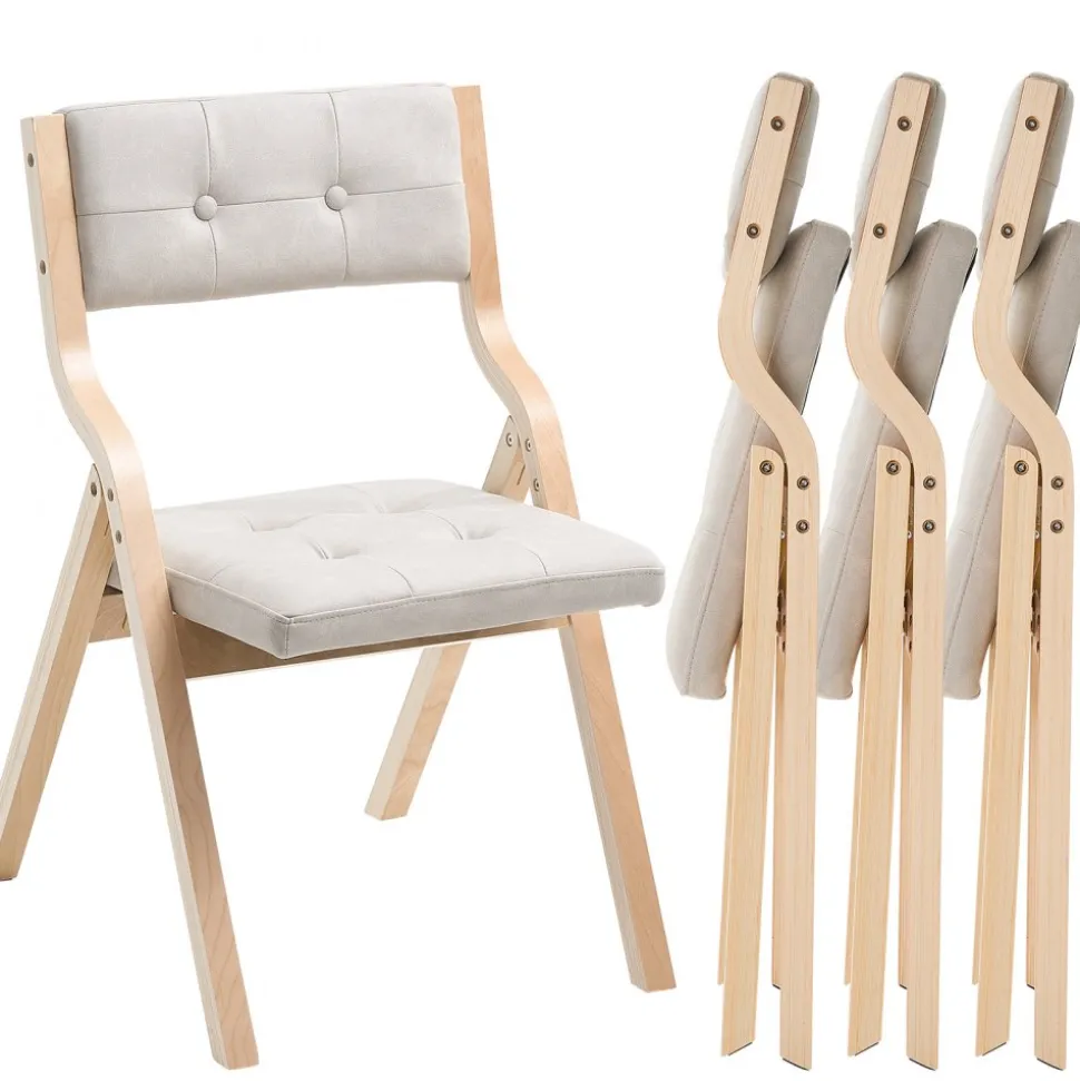 VEVOR Wooden Folding Chairs with Cushion, Set of 4, Portable Foldable Cushion Chair with Wooden Frame, Modern Padded Dining Chair for Kitchen, Office, Wedding, Party, Dining Room, Easy Assembly, Beige