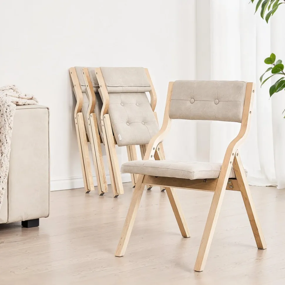 VEVOR Wooden Folding Chairs with Cushion, Set of 4, Portable Foldable Cushion Chair with Wooden Frame, Modern Padded Dining Chair for Kitchen, Office, Wedding, Party, Dining Room, Easy Assembly, Beige