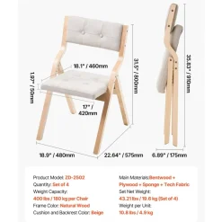 VEVOR Wooden Folding Chairs with Cushion, Set of 4, Portable Foldable Cushion Chair with Wooden Frame, Modern Padded Dining Chair for Kitchen, Office, Wedding, Party, Dining Room, Easy Assembly, Beige