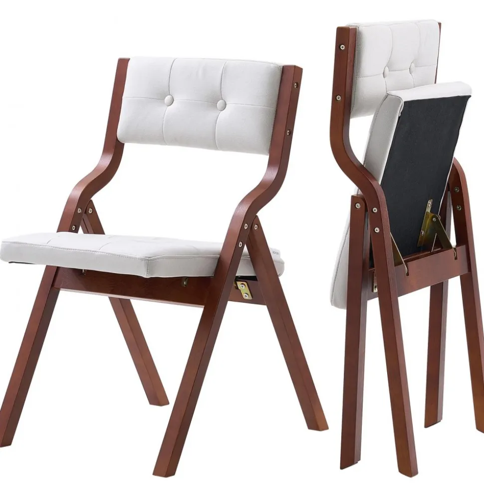 VEVOR Wooden Folding Chairs with Cushion, Set of 2, Portable Foldable Cushion Chair with Wooden Frame, Modern Padded Dining Chair for Kitchen, Office, Wedding, Party, Dining Room, Easy Assembly, White