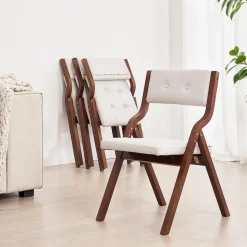 VEVOR Wooden Folding Chairs with Cushion, Set of 2, Portable Foldable Cushion Chair with Wooden Frame, Modern Padded Dining Chair for Kitchen, Office, Wedding, Party, Dining Room, Easy Assembly, White