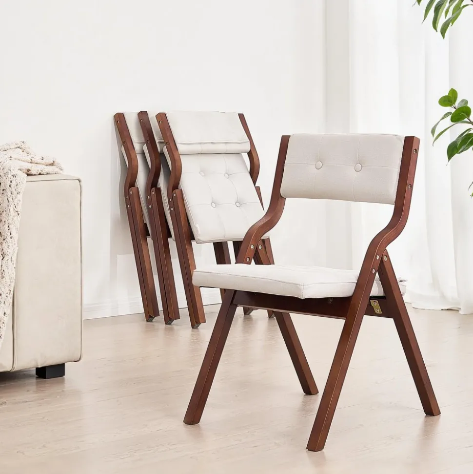 VEVOR Wooden Folding Chairs with Cushion, Set of 2, Portable Foldable Cushion Chair with Wooden Frame, Modern Padded Dining Chair for Kitchen, Office, Wedding, Party, Dining Room, Easy Assembly, White