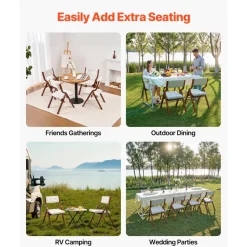VEVOR Wooden Folding Chairs with Cushion, Set of 2, Portable Foldable Cushion Chair with Wooden Frame, Modern Padded Dining Chair for Kitchen, Office, Wedding, Party, Dining Room, Easy Assembly, White