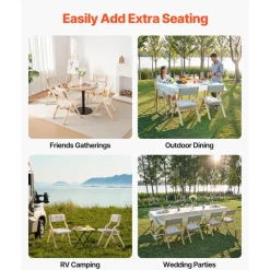 VEVOR Wooden Folding Chairs with Cushion, Set of 2, Portable Foldable Cushion Chair with Wooden Frame, Modern Padded Dining Chair for Kitchen, Office, Wedding, Party, Dining Room, Easy Assembly, Beige