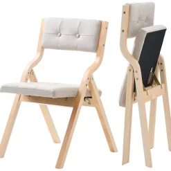 VEVOR Wooden Folding Chairs with Cushion, Set of 2, Portable Foldable Cushion Chair with Wooden Frame, Modern Padded Dining Chair for Kitchen, Office, Wedding, Party, Dining Room, Easy Assembly, Beige