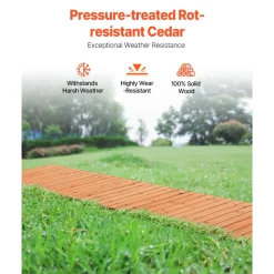 VEVOR Wooden Garden Pathway, 12 ft L x 17 in W, Non-Slip Straight Garden Walkway, Roll Out Cedar Outdoor Walkway Path with Wire Rope Connection, Decorative Garden Paver for Backyard Wedding Party