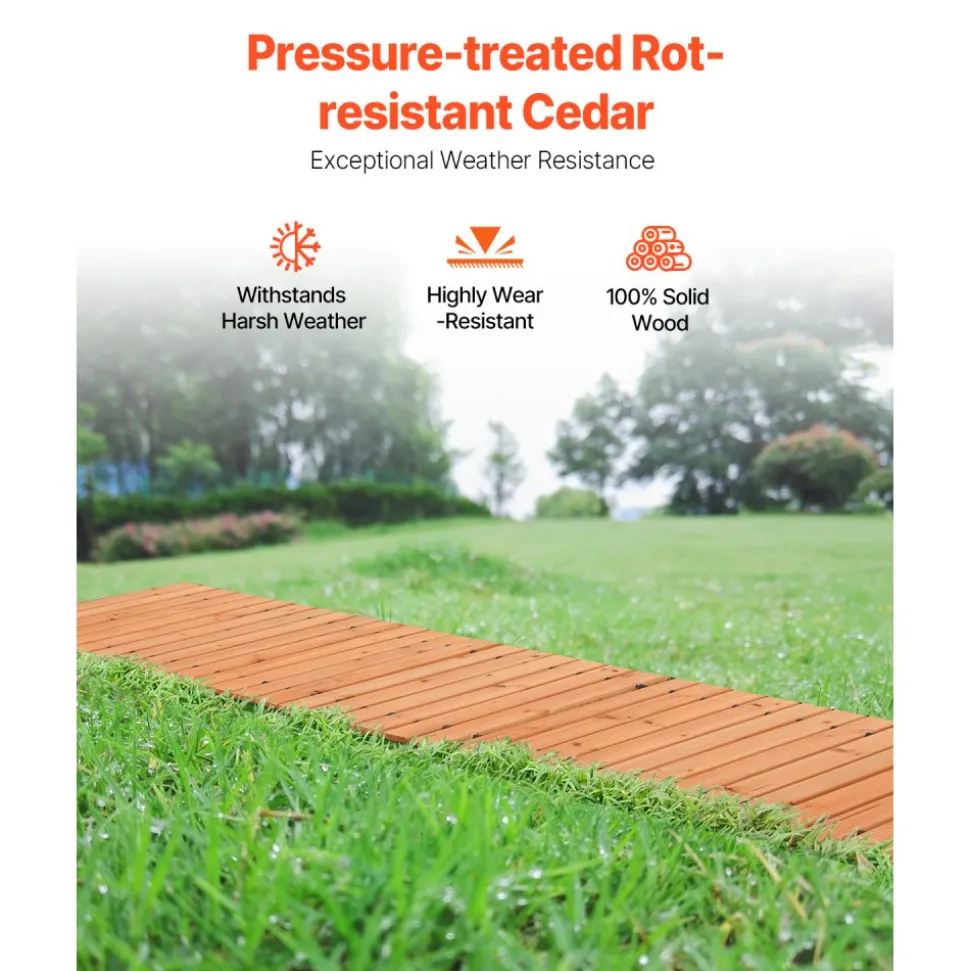 VEVOR Wooden Garden Pathway, 12 ft L x 17 in W, Non-Slip Straight Garden Walkway, Roll Out Cedar Outdoor Walkway Path with Wire Rope Connection, Decorative Garden Paver for Backyard Wedding Party
