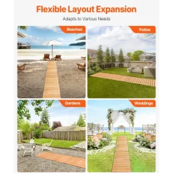 VEVOR Wooden Garden Pathway, 12 ft L x 17 in W, Non-Slip Straight Garden Walkway, Roll Out Cedar Outdoor Walkway Path with Wire Rope Connection, Decorative Garden Paver for Backyard Wedding Party