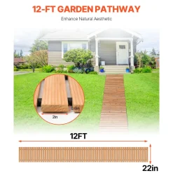 VEVOR Wooden Garden Pathway, 12 ft L x 22 in W, Non-Slip Straight Garden Walkway, Roll Out Cedar Outdoor Walkway Path with Wire Rope Connection, Decorative Garden Paver for Backyard Wedding Party