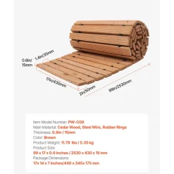 VEVOR Wooden Garden Pathway, 8 ft x 17 in, Non-Slip Curved Garden Walkway, Roll Out Cedar Outdoor Walkway Path with Wire Rope Connection, Decorative Lawn Paver for Backyard Boardwalk Wedding Party