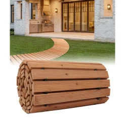 VEVOR Wooden Garden Pathway, 8 ft x 17 in, Non-Slip Curved Garden Walkway, Roll Out Cedar Outdoor Walkway Path with Wire Rope Connection, Decorative Lawn Paver for Backyard Boardwalk Wedding Party