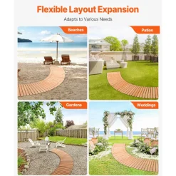 VEVOR Wooden Garden Pathway, 8 ft x 17 in, Non-Slip Curved Garden Walkway, Roll Out Cedar Outdoor Walkway Path with Wire Rope Connection, Decorative Lawn Paver for Backyard Boardwalk Wedding Party