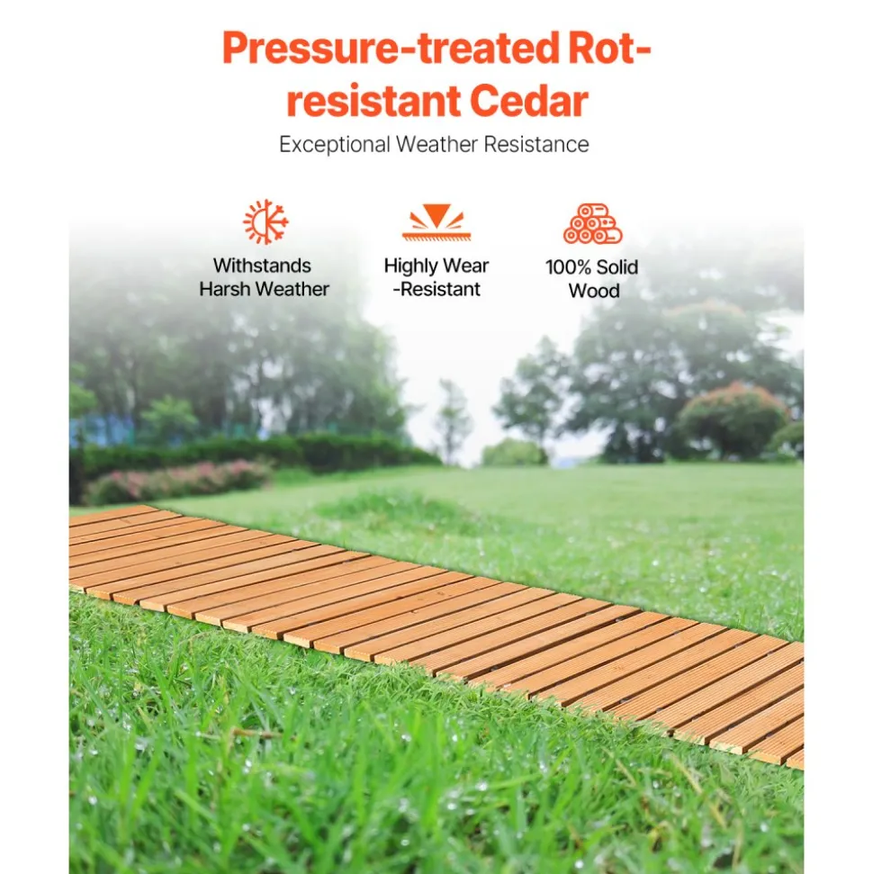VEVOR Wooden Garden Pathway, 8 ft L x 17 in W, Non-Slip Straight Garden Walkway, Roll Out Cedar Outdoor Walkway Path with Wire Rope Connection, Decorative Garden Paver for Backyard Wedding Party