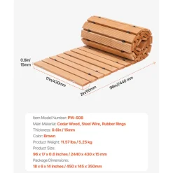 VEVOR Wooden Garden Pathway, 8 ft L x 17 in W, Non-Slip Straight Garden Walkway, Roll Out Cedar Outdoor Walkway Path with Wire Rope Connection, Decorative Garden Paver for Backyard Wedding Party