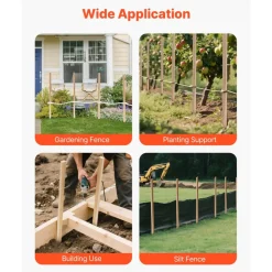 VEVOR Wooden Garden Stakes, 25 Pcs 48x0.5x0.69 in Survey Grading Stakes, Garden Ground Stake with Sharp Point, Fir Wood Plant Support Stake, Sign Posts for Silt Fence Backyard Boundaries Baselines