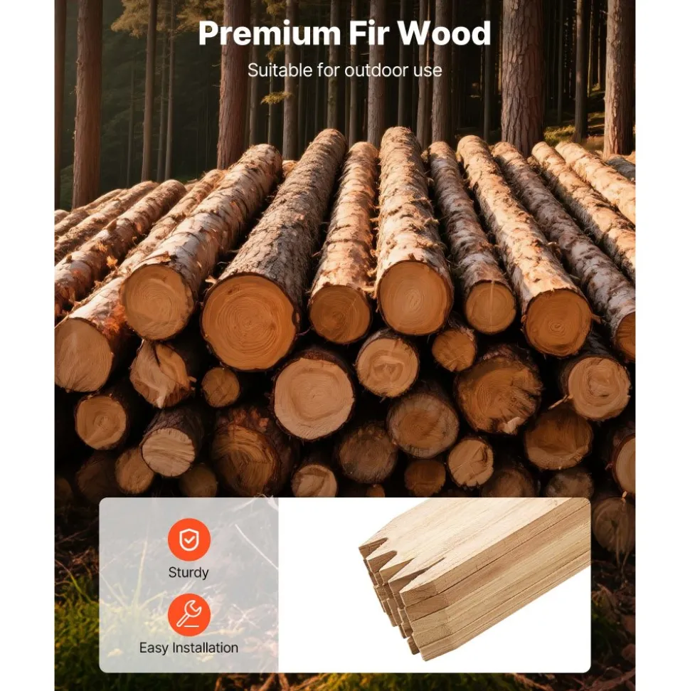 VEVOR Wooden Garden Stakes, 25 Pcs 48x0.5x0.69 in Survey Grading Stakes, Garden Ground Stake with Sharp Point, Fir Wood Plant Support Stake, Sign Posts for Silt Fence Backyard Boundaries Baselines
