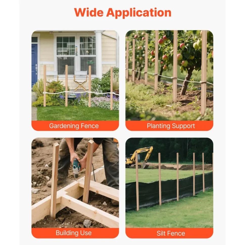 VEVOR Wooden Garden Stakes, 25 Pcs 36x0.75x0.75 in Survey Grading Stakes, Garden Ground Stake with Sharp Point, Fir Wood Plant Support Stake, Sign Posts for Silt Fence Backyard Boundaries Baselines