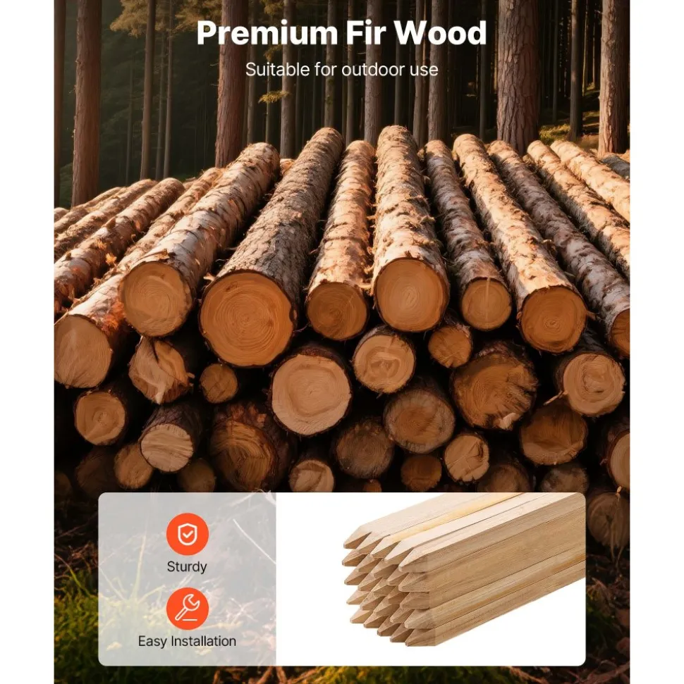 VEVOR Wooden Garden Stakes, 25 Pcs 36x0.75x0.75 in Survey Grading Stakes, Garden Ground Stake with Sharp Point, Fir Wood Plant Support Stake, Sign Posts for Silt Fence Backyard Boundaries Baselines