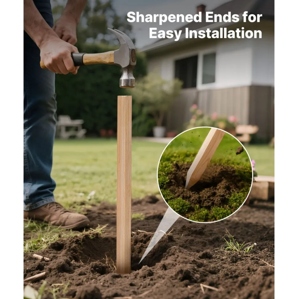 VEVOR Wooden Garden Stakes, 25 Pcs 24 x 0.5 x1.5 in Survey Grading Stakes, Garden Ground Stake with Sharp Point, Fir Wood Plant Support Stake, Sign Posts for Silt Fence Backyard Boundaries Baselines