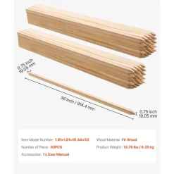 VEVOR Wooden Garden Stakes, 25 Pcs 24 x 0.5 x1.5 in Survey Grading Stakes, Garden Ground Stake with Sharp Point, Fir Wood Plant Support Stake, Sign Posts for Silt Fence Backyard Boundaries Baselines