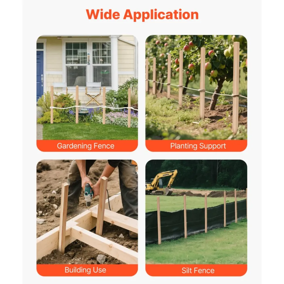 VEVOR Wooden Garden Stakes, 25 Pcs 24 x 0.5 x1.5 in Survey Grading Stakes, Garden Ground Stake with Sharp Point, Fir Wood Plant Support Stake, Sign Posts for Silt Fence Backyard Boundaries Baselines
