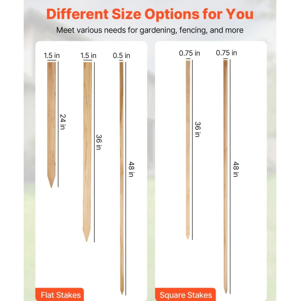 VEVOR Wooden Garden Stakes, 25 Pcs 36 x 0.5 x1.5 in Survey Grading Stakes, Garden Ground Stake with Sharp Point, Fir Wood Plant Support Stake, Sign Posts for Silt Fence Backyard Boundaries Baselines