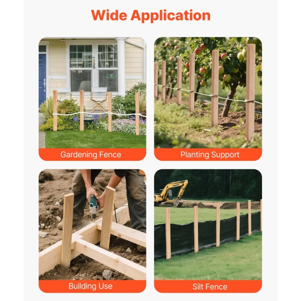 VEVOR Wooden Garden Stakes, 25 Pcs 36 x 0.5 x1.5 in Survey Grading Stakes, Garden Ground Stake with Sharp Point, Fir Wood Plant Support Stake, Sign Posts for Silt Fence Backyard Boundaries Baselines