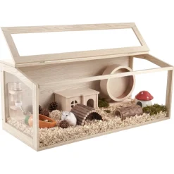 VEVOR Wooden Hamster Cage 48"x20.1"x20.1" 270° Viewing Hamster Habitat, Chewproof Acrylic Small Animal Cage with Openable Top, Large Pet Enclosure for Syrian/Dwarf Hamsters, Guinea Pigs & Gerbils