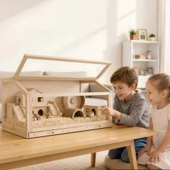 VEVOR Wooden Hamster Cage 39.4"x20.5"x19.9" 270° Viewing Hamster Habitat, Chewproof Acrylic Small Animal Cage with Openable Top, Large Pet Enclosure for Syrian/Dwarf Hamsters, Guinea Pigs & Gerbils