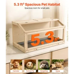 VEVOR Wooden Hamster Cage 39.4"x20.5"x19.9" 270° Viewing Hamster Habitat, Chewproof Acrylic Small Animal Cage with Openable Top, Large Pet Enclosure for Syrian/Dwarf Hamsters, Guinea Pigs & Gerbils
