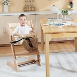 VEVOR Wooden High Chair for Babies & Toddlers, Convertible Adjustable Feeding Chair, Eat & Grow High Chair with Tray, Grow with Kid Portable Baby Dining Booster Seat, Beech Wood Toddler Chair, Natural