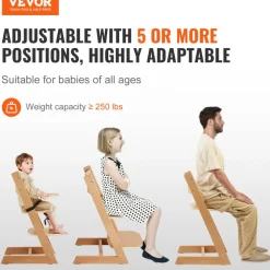 VEVOR Wooden High Chair for Babies & Toddlers, Convertible Adjustable Feeding Chair, Eat & Grow High Chair with Tray, Grow with Kid Portable Baby Dining Booster Seat, Beech Wood Toddler Chair, Natural