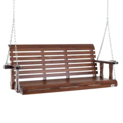 VEVOR Wooden Porch Swing 5.5 ft, Patio bench swing for Courtyard & Garden, Upgraded 880 lbs Strong Load Capacity, Heavy Duty Swing Chair Bench with Hanging Chains for Outdoors, Brown