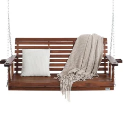 VEVOR Wooden Porch Swing 5.5 ft, Patio bench swing for Courtyard & Garden, Upgraded 880 lbs Strong Load Capacity, Heavy Duty Swing Chair Bench with Hanging Chains for Outdoors, Brown