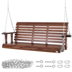 VEVOR Wooden Porch Swing 5.5 ft, Patio bench swing for Courtyard & Garden, Upgraded 880 lbs Strong Load Capacity, Heavy Duty Swing Chair Bench with Hanging Chains for Outdoors, Brown