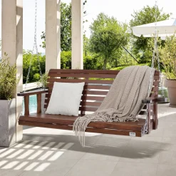 VEVOR Wooden Porch Swing 5.5 ft, Patio bench swing for Courtyard & Garden, Upgraded 880 lbs Strong Load Capacity, Heavy Duty Swing Chair Bench with Hanging Chains for Outdoors, Brown