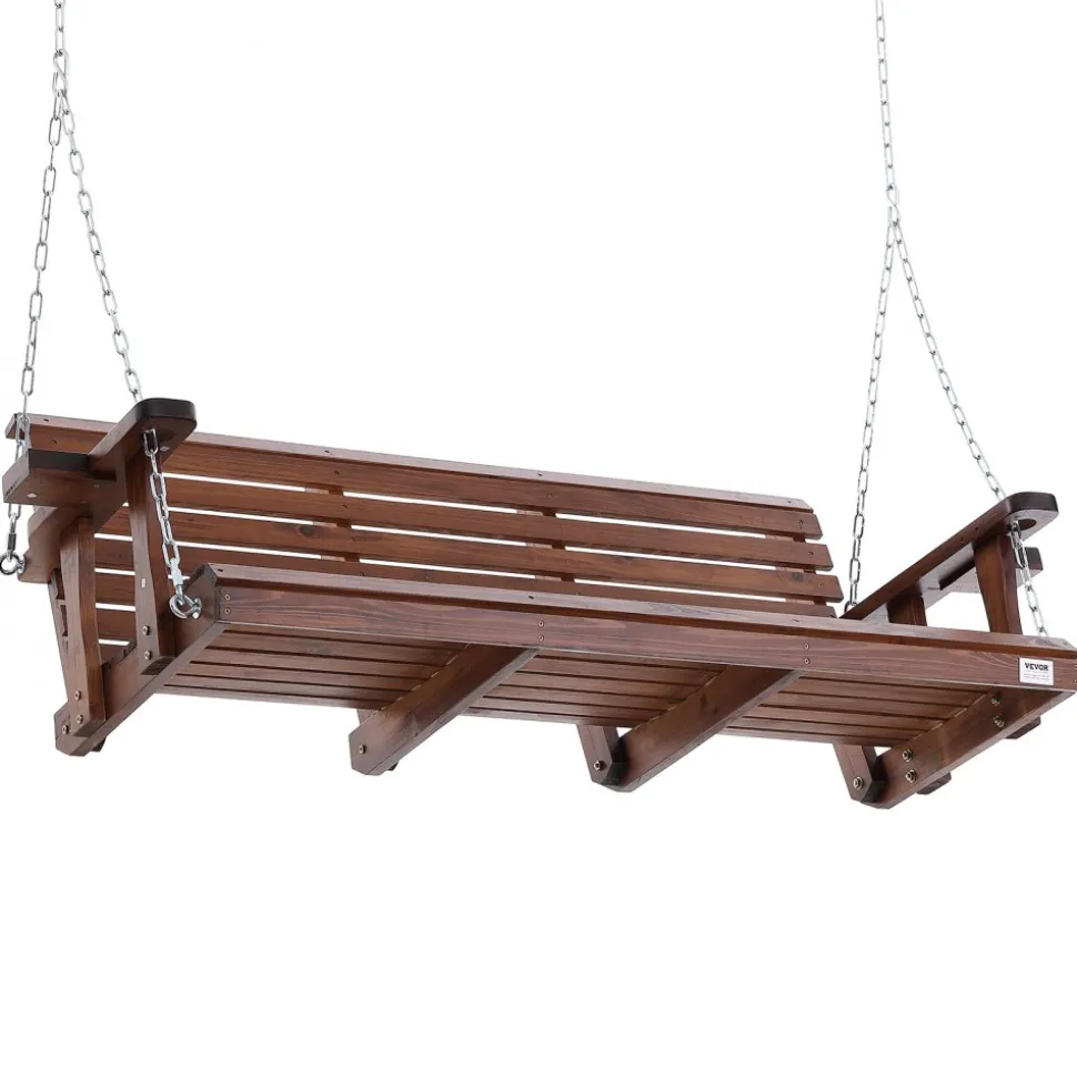 VEVOR Wooden Porch Swing 5.5 ft, Patio bench swing for Courtyard & Garden, Upgraded 880 lbs Strong Load Capacity, Heavy Duty Swing Chair Bench with Hanging Chains for Outdoors, Brown