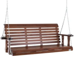 VEVOR Wooden Porch Swing 5.5 ft, Patio bench swing for Courtyard & Garden, Upgraded 880 lbs Strong Load Capacity, Heavy Duty Swing Chair Bench with Hanging Chains for Outdoors, Brown