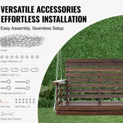 VEVOR Wooden Porch Swing 4.5 ft, Patio bench swing for Courtyard & Garden, Upgraded 880 lbs Strong Load Capacity, Heavy Duty Swing Chair Bench with Hanging Chains for Outdoors, Carbonized Brown