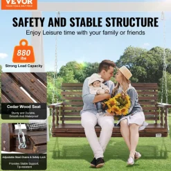 VEVOR Wooden Porch Swing 4.5 ft, Patio bench swing for Courtyard & Garden, Upgraded 880 lbs Strong Load Capacity, Heavy Duty Swing Chair Bench with Hanging Chains for Outdoors, Carbonized Brown