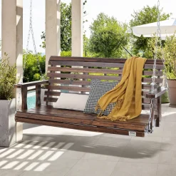 VEVOR Wooden Porch Swing 4.5 ft, Patio bench swing for Courtyard & Garden, Upgraded 880 lbs Strong Load Capacity, Heavy Duty Swing Chair Bench with Hanging Chains for Outdoors, Carbonized Brown